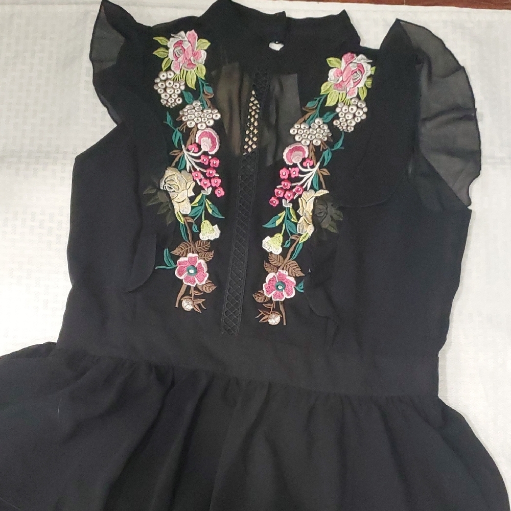 A.Moss Johnny Was Inspired Black Ruffled Tiered Mini Dress Mock Neck - Picture 16 of 17